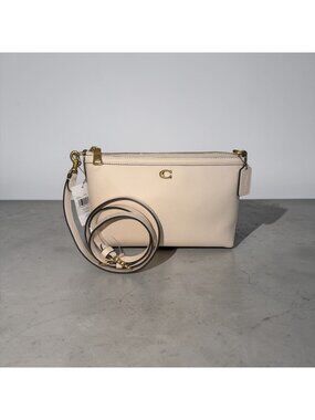 Coach Legacy Zip Top Crossbody CW571 Chalk Pebbled Leather Brass Clutch Bag NWT